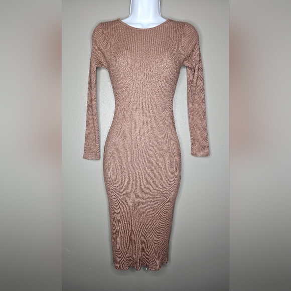 SHEIN Dresses & Skirts - SHEIN Knit Very Soft Stretchy Ribbed Brown Midi Sweater Dress. Sz:Small/4. EUC